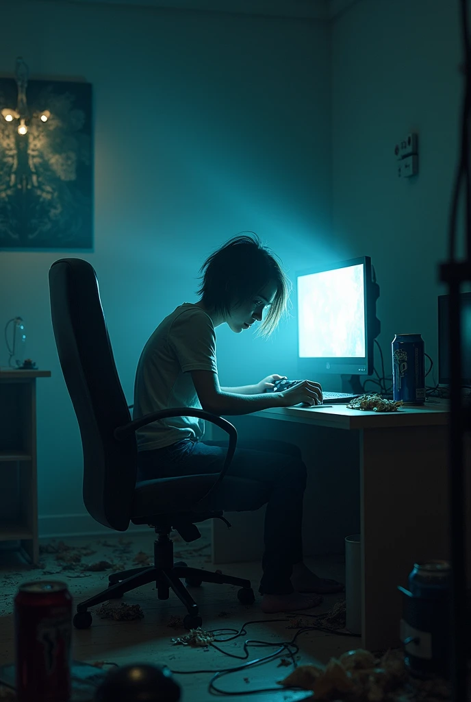Generate an image of a person with video game disorders