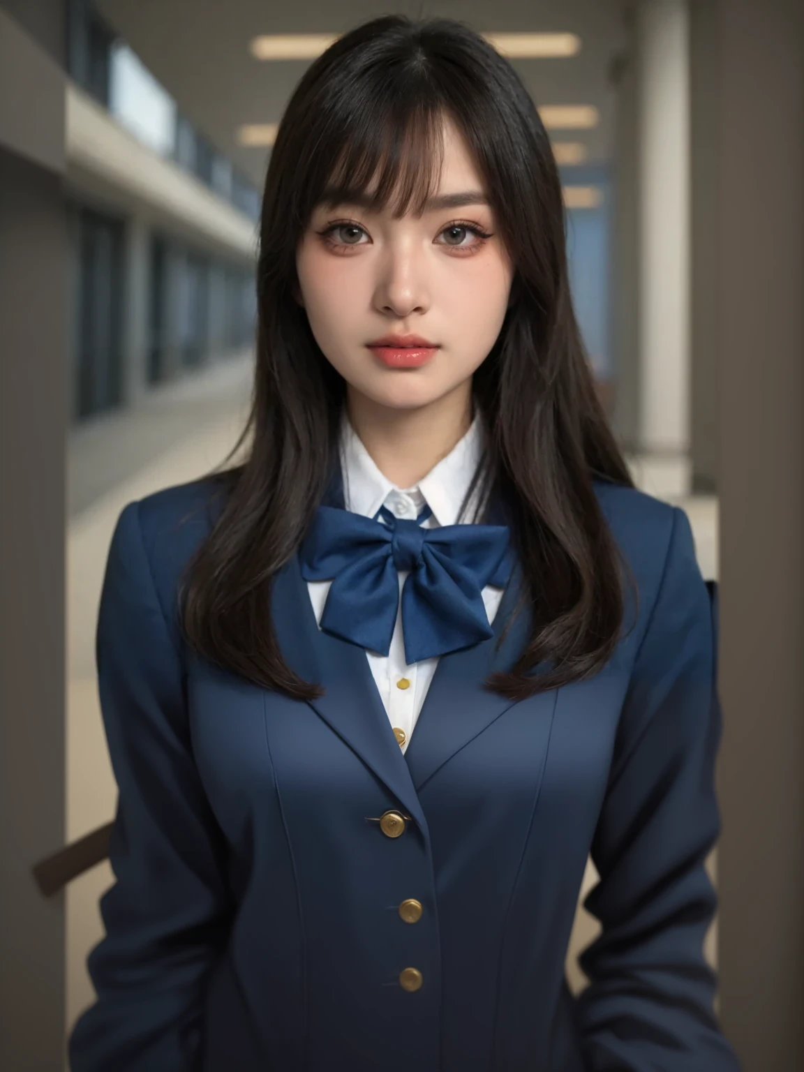 uniform high school student Navy Blue green smile