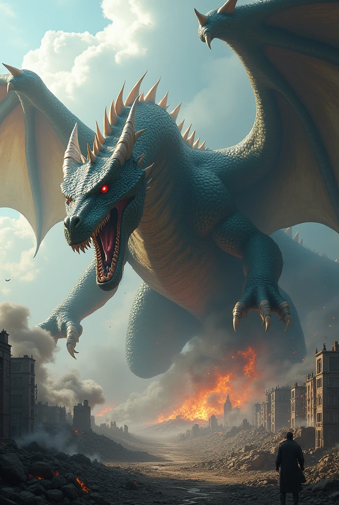 Realistic giant dragon destroying the earth