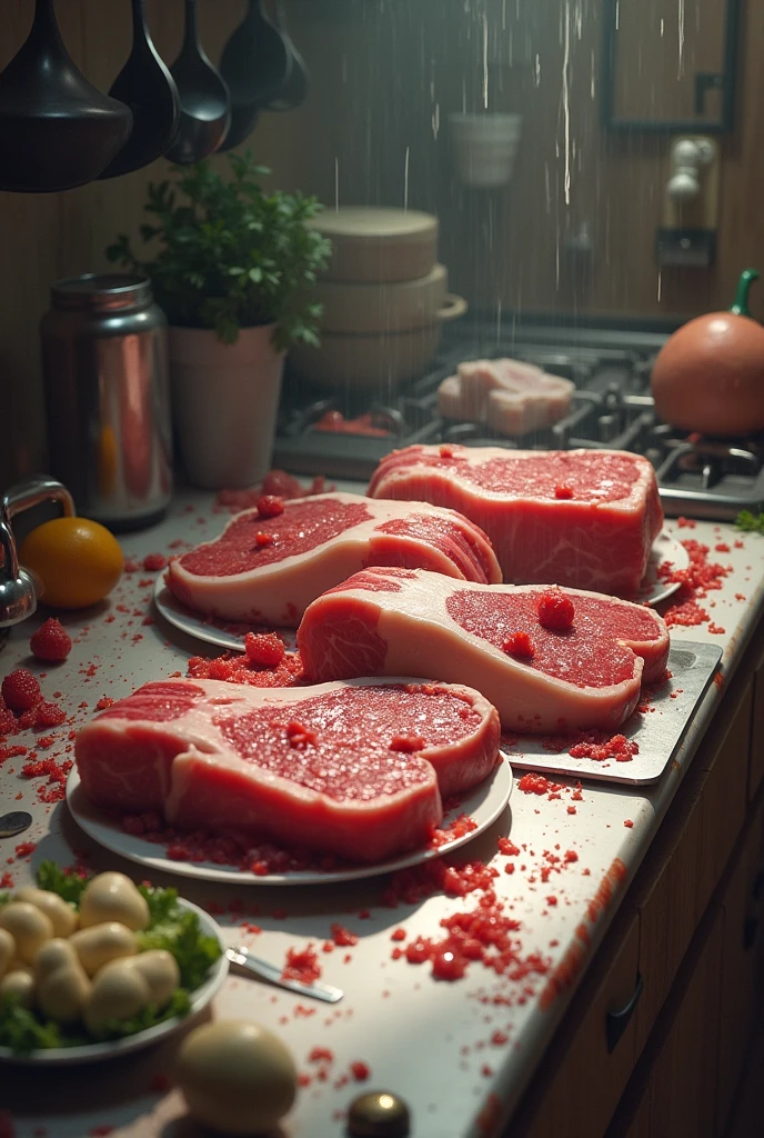 Placing used utensils or plates with raw meat directly on a counter or table where other foods are prepared or served.