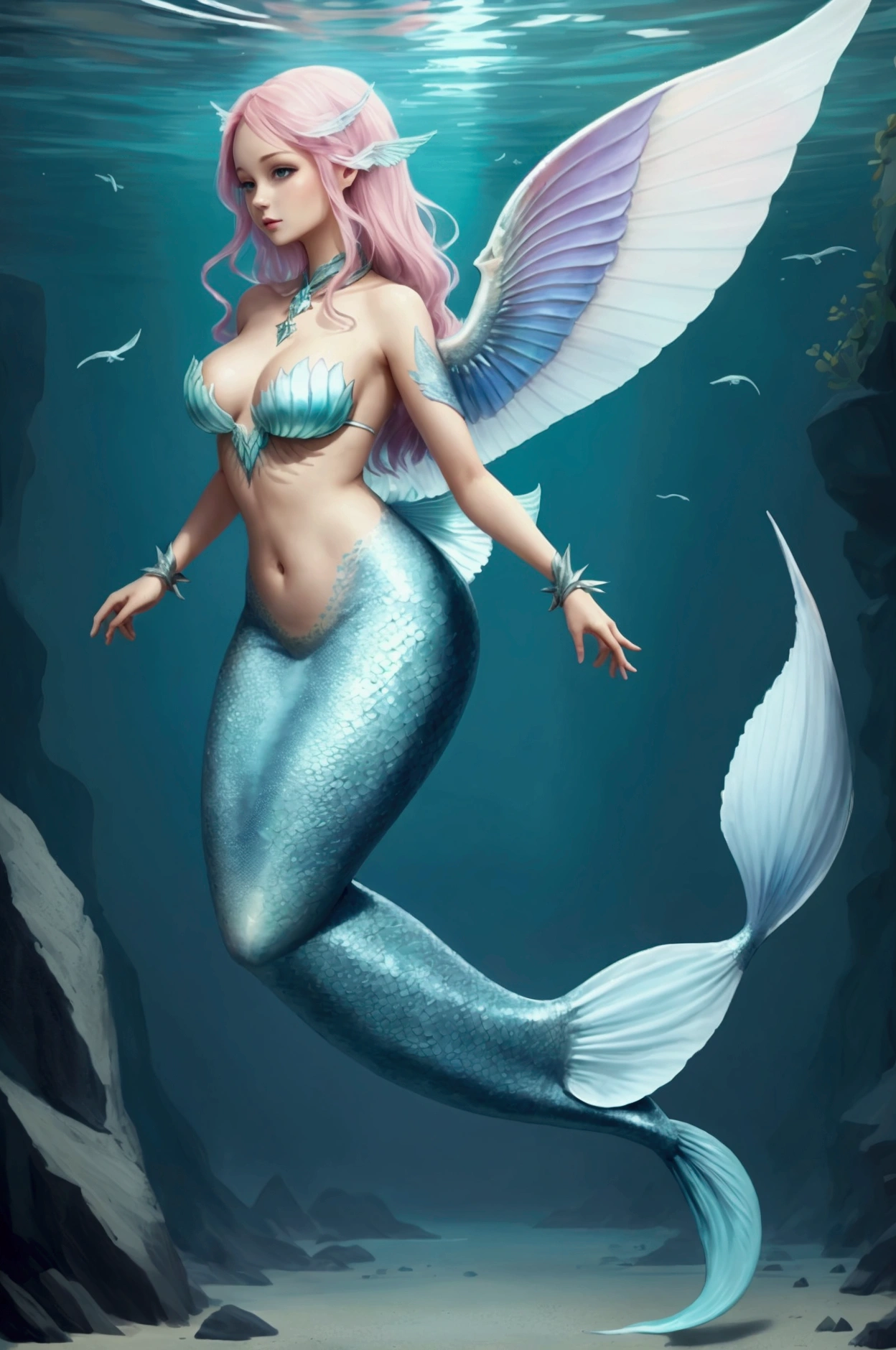 mermaid tail fish faith .woman with wings .merged 