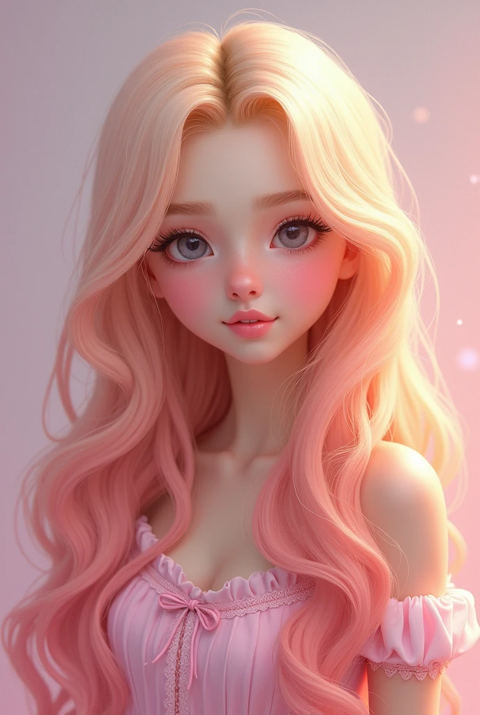Cute adult girl Have long blond pink hair 