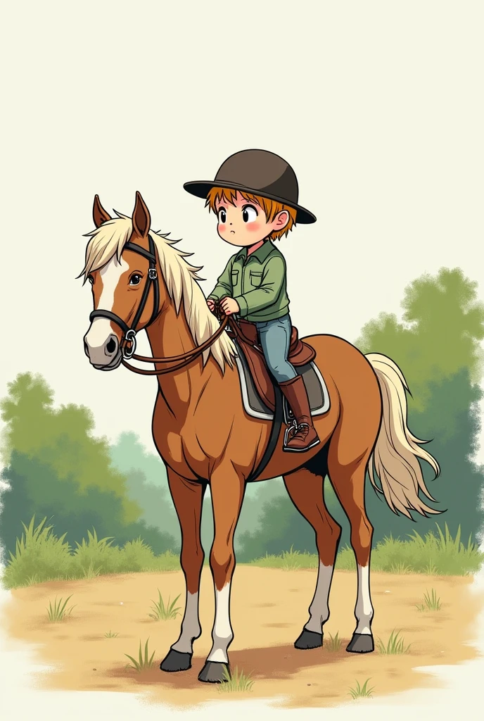 DRAWN CHILD BLACK PRACTICE RIDING WITH A HORSE