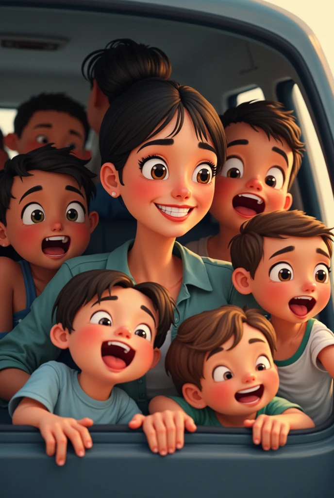 Mother with 100 kids on car