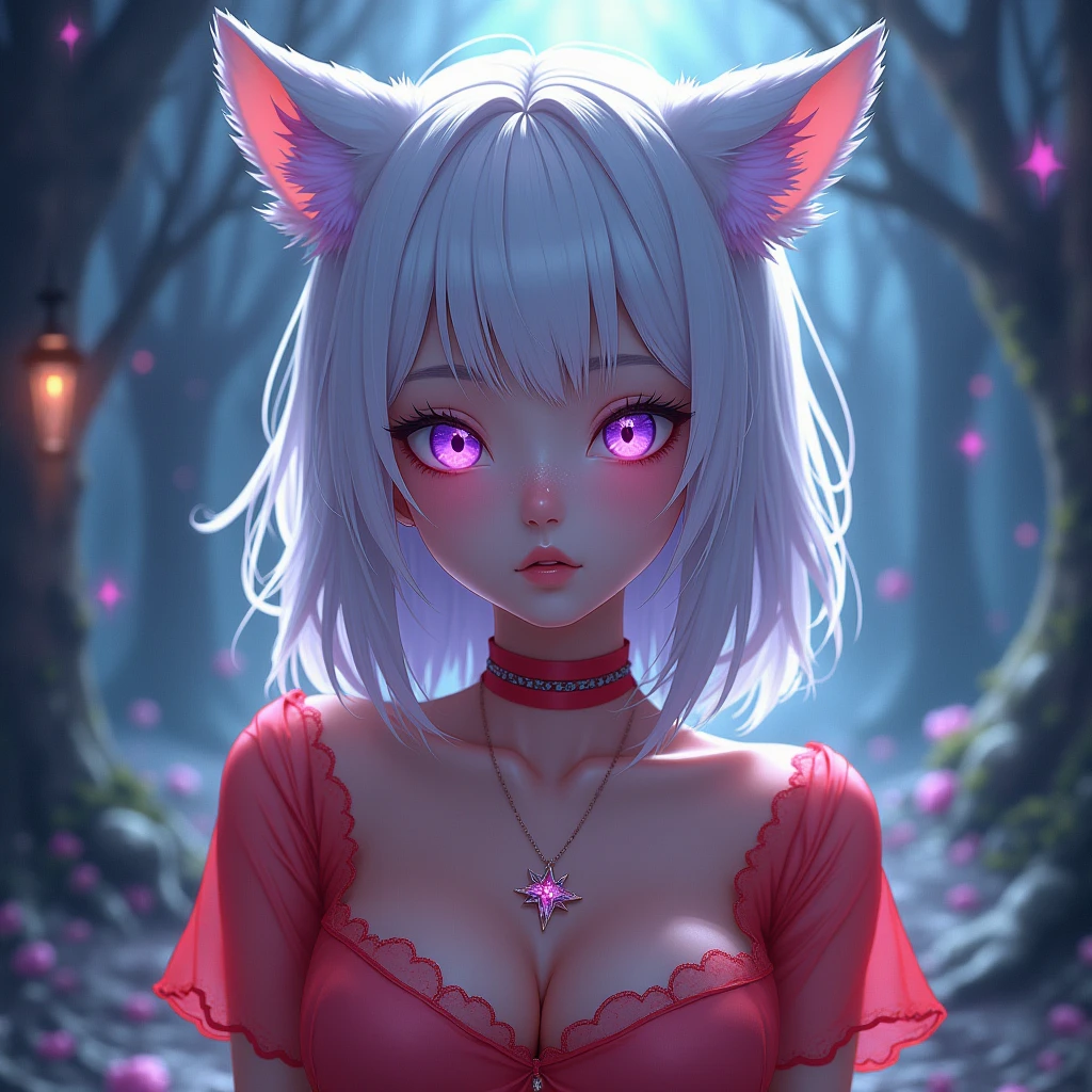 1 Girl, Medium Tits, Starry Eyes, (8k, RAW Photo, High Sensitivity, Best Quality, Masterpiece, Ultra High Resolution, Realism: 1.25), Blush, (Very Detailed CG Unity 8k Wallpaper, Best Quality, High Resolution: 1.2), (ultra_detailed, UHD: 1.2), Perfect Lighting, Unique, (1 Girl: 1.4), (Pretty Girl: 1.2), Unreal Engine, Side Light, White Hair, Fox Ears, Purple Eyes, Perfect Face, Detailed Face, Perfect Body, Beautiful Eyes, Beautiful Face, (Bright Skin: 1.4), Idol, (Full Body), Red T-shirt, Transparent,