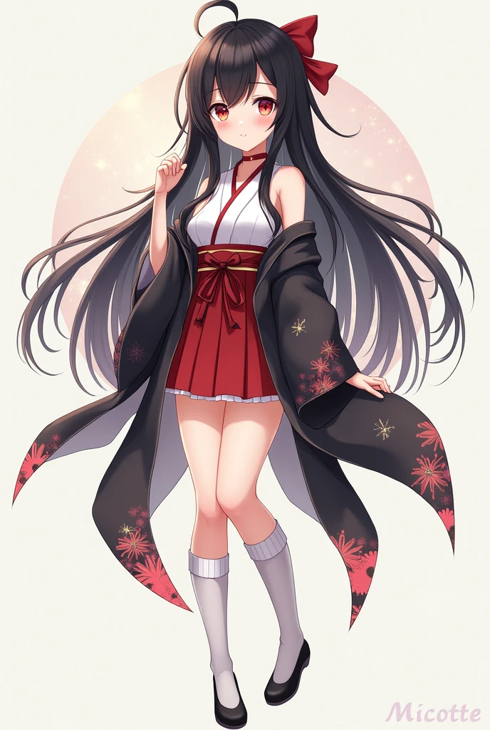 Micotte、ff141 people, chest, Long Hair, Black Hair, Red eyes, Golden Eyes, Odd Eye、Anatomically correct, mini skirt、Knee-high socks、kimono、off-the-shoulderhigh-resolution, Anatomically correct, High-resolution model, 
