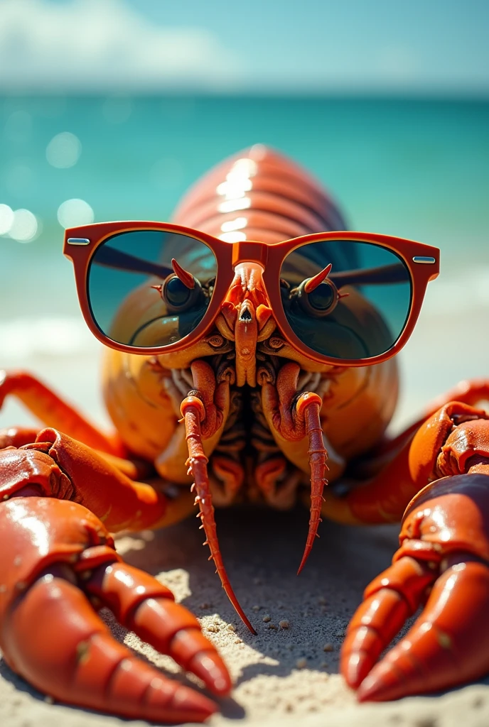 A tanned lobster with sunglasses. The image must be humorous