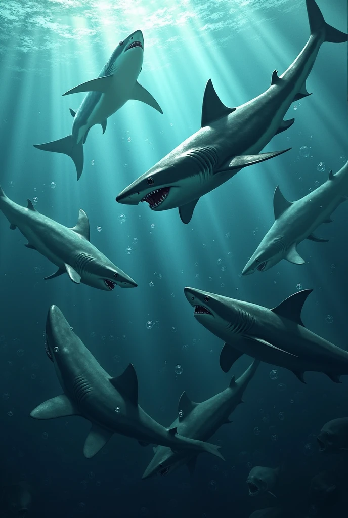 Sharks surround the fish 
