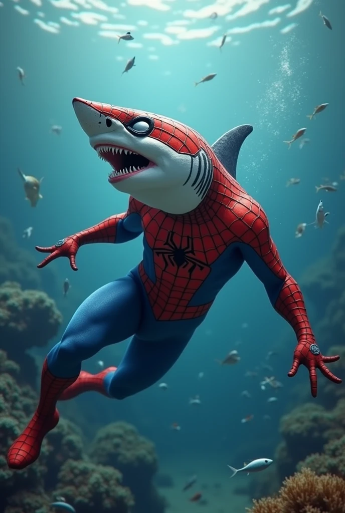 Un requin porte l'armure de Spider-Man.
