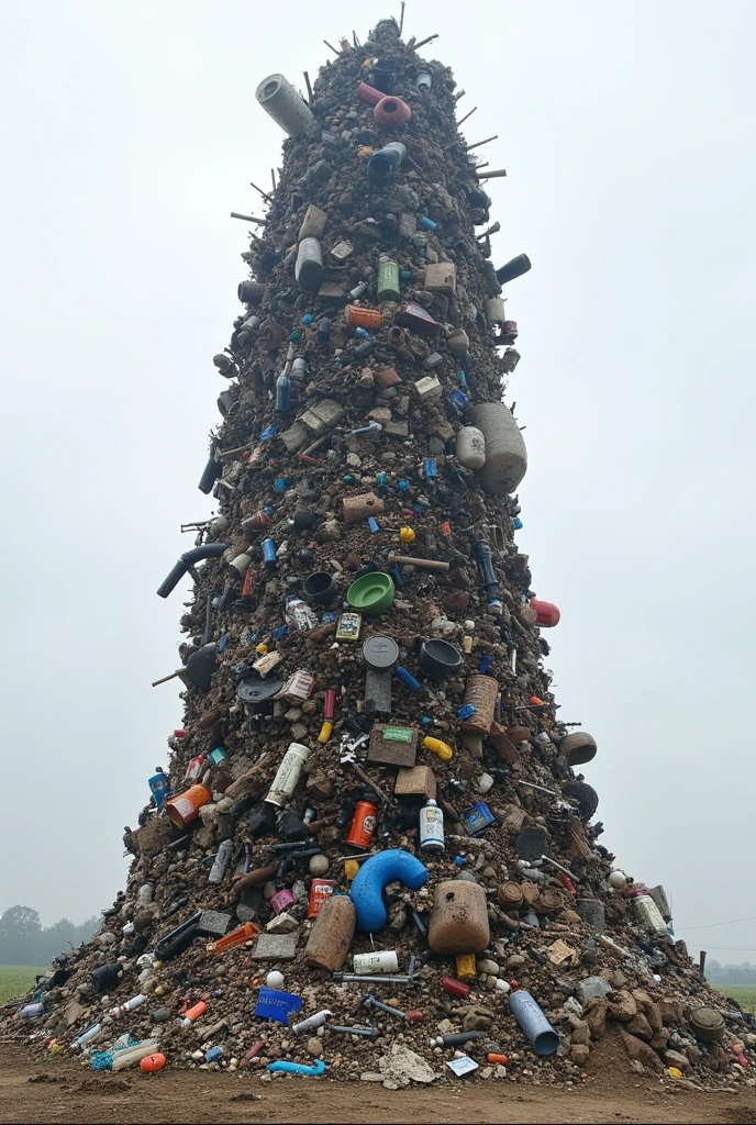 Poor waste management:
concept: A sculpture of a mountain of garbage with recognizable objects representing disposable consumerism. The items could be from common products that are often thrown away..