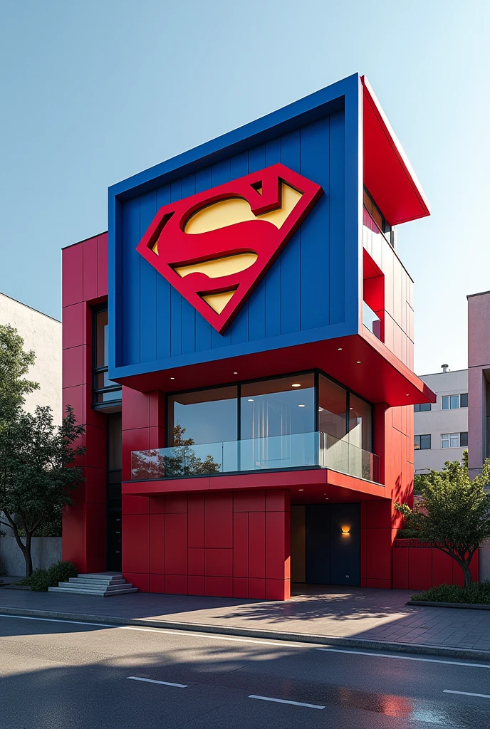A house is inspired by superman and super man logo on house roof red and blue colour