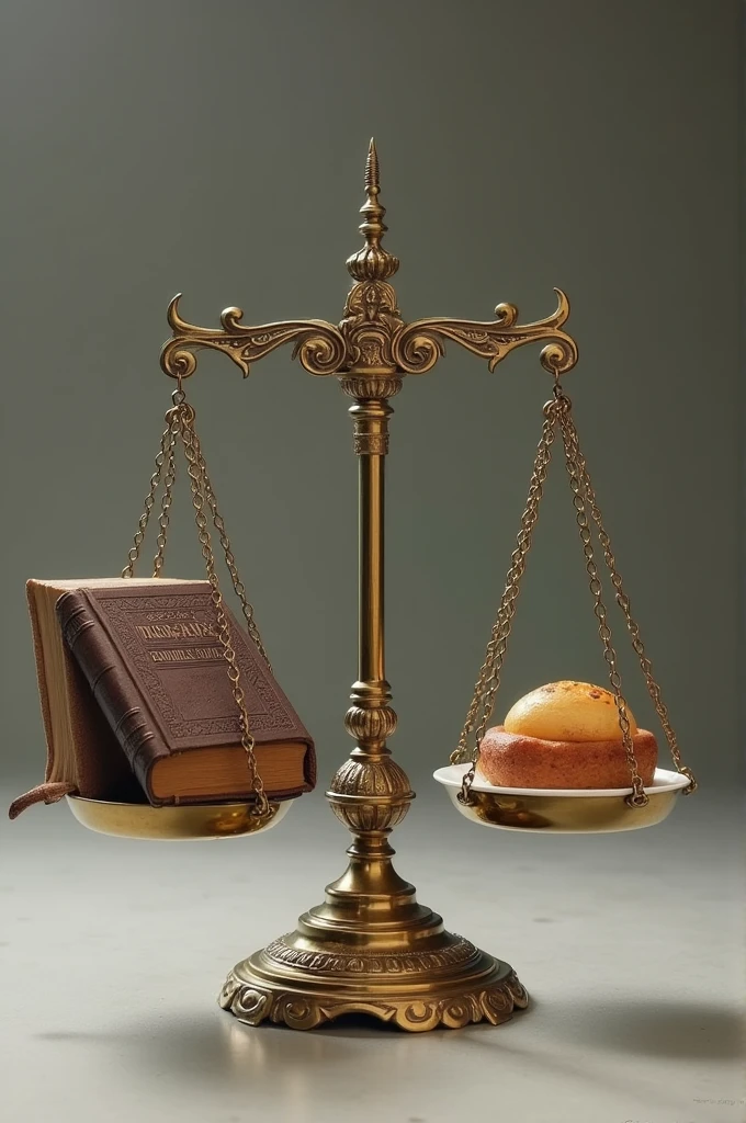 A scale with a book on one side and a snack on the other 
