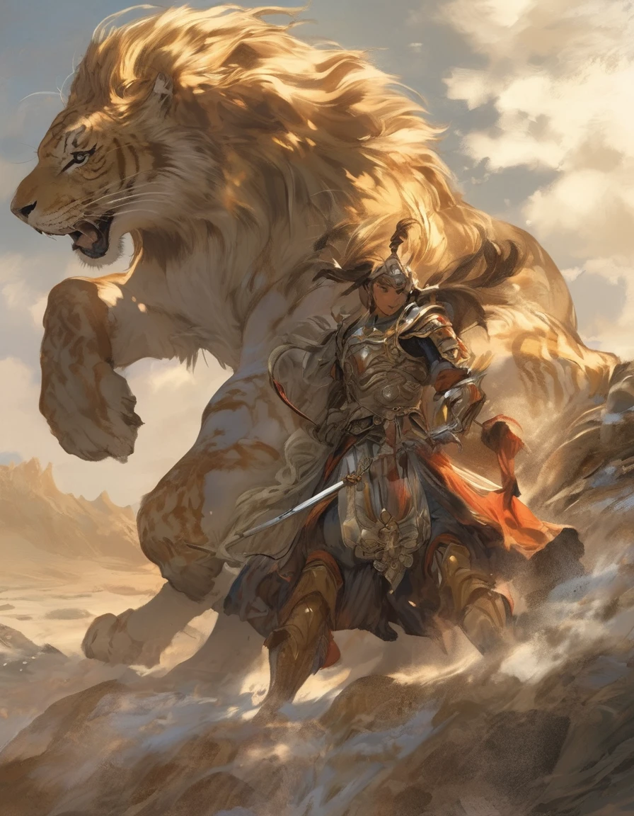 cinematic still 勇敢なknightと、Half tiger、半分ライオンの凶暴なLiving thingsとの息を呑むような激突, Against the harsh backdrop of a desolate desert. knight, Dressed in shining armor, Holding a sword in one hand、In his other hand he wields a shield bearing a noble coat of arms.. His Horse, Great Stallion, Stand up behind him, Flaring nostrils in preparation for battle. Living things, Its fur is a striking combination of tawny tiger stripes and golden lion&#39;s mane., Crouch low to the ground, Muscle tension、Ready to pounce. The desert sands swirl around them, Kicked up by their desperate movements, Rocky outcrops and twists, Dead tree visible in the distance々. The sky above is a fiery canvas of orange and red., A dramatic portrayal of two dueling, An almost ethereal light. tension in the air is felt, knightと野獣が打撃を交わす, each determined to emerge victorious in this amazing struggle, (masterpiece, High resolution, detailed:1.3), Boss Style, Hong Kong Style, High resolution, Highest quality, hyper detailed, ultra detailed, Ultra-realistic, 35mm Photographygraph, movie, Bokeh, Professional, 4K, highly detailed, movie, Bokeh, Professional, 4K, highly detailed . Emotional, Harmonious, Vignette, 4K amazing detailed, Shot with Kodak, 35mm Photography, Sharp focus, High budget, CinemaScope, Sulky, amazing, nice, movie grain, granular, photograph 勇敢なknightと、Half tiger、半分ライオンの凶暴なLiving thingsとの息を呑むような激突, Against the harsh backdrop of a desolate desert. knight, Dressed in shining armor, Holding a sword in one hand、In his other hand he wields a shield bearing a noble coat of arms.. His Horse, Great Stallion, Stand up behind him, Flaring nostrils in preparation for battle. Living things, Its fur is a striking combination of tawny tiger stripes and golden lion&#39;s mane., Crouch low to the ground, Muscle tension、Ready to pounce. The desert sands swirl around them, Kicked up by their desperate movements, Rocky outcrops and twists, Dead tree visible in the distance々. The sky above is a fiery canvas of orange and red., A dramatic portrayal of two dueling, An almost ethereal light. tension in the air is felt, knightと野獣が打撃を交わす, each determined to emerge victorious in this amazing struggle, (masterpiece, High resolution, detailed:1.3), Boss Style, Hong Kong Style, High resolution, Highest quality, hyper detailed, ultra detailed, Ultra-realistic, 35mm Photographygraph, movie, Bokeh, Professional, 4K, highly detailed, movie, Bokeh, Professional, 4K, highly detailed, 50mm . cinematic 4K amazing detailed 4K amazing detailed photograph Shot with Kodak detailed cinematic hbo dark Sulky, 35mm Photography, granular, Vignette, Vintage, Kodachrome, Lomography, Dirty, highly detailed, discovered footage, 勇敢なknightと、Half tiger、半分ライオンの凶暴なLiving thingsとの息を呑むような激突, Against the harsh backdrop of a desolate desert. knight, Dressed in shining armor, Holding a sword in one hand、In his other hand he wields a shield bearing a noble coat of arms.. His Horse, Great Stallion, Stand up behind him, Flaring nostrils in preparation for battle. Living things, Its fur is a striking combination of tawny tiger stripes and golden lion&#39;s mane., Crouch low to the ground, Muscle tension、Ready to pounce. The desert sands swirl around them, Kicked up by their desperate movements, Rocky outcrops and twists, Dead tree visible in the distance々. The sky above is a fiery canvas of orange and red., A dramatic portrayal of two dueling, An almost ethereal light. tension in the air is felt, knightと野獣が打撃を交わす, each determined to emerge victorious in this amazing struggle, (masterpiece, High resolution, detailed:1.3), Boss Style, Hong Kong Style, High resolution, Highest quality, hyper detailed, ultra detailed, Ultra-realistic, 35mm Photographygraph, movie, Bokeh, Professional, 4K, highly detailed, movie, Bokeh, Professional, 4K, highly detailed, open nice, Amazing details, infinite