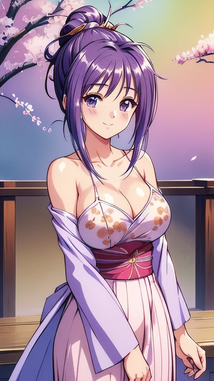 ((masterpiece, Highest quality, Highest quality, Official Art, beautifully、beautiful:1.2)),((masterpiece)),((Vibrant colors)),((Ayako Katagiri)),((A happy smile)),((Completely naked)),((looks fun)),,(Porch of the ryokan),(Nipples exposed),(full moon),(cherry blossoms),(2),(B Cup Bust)