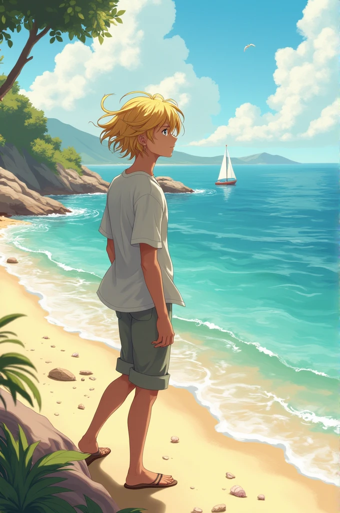 My friend Paolo with blond hair goes to the sea