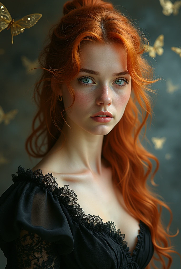 (solo, full body photo hintai:1.3), (action packed:1.3), (haze, fog, mist:1.3), chiaroscuro, best quality, photorealistic, 1woman, (cute), (24yo:1.2), redhead, long ginger hair highly detailed, 1700'S, digital photography, art by artgerm and ruan jia and greg rutkowski surreal painting gold butterfly filigree, broken glass, (masterpiece, sidelighting, finely detailed Fashionable eyes: 1.2) (perfect oval large eyes that gazes at the viewer), beautiful detailed face, blue gorgeous perfect eyes, (blonde hair ponytail), (attractive young woman:1.3), (thick amazing hair), (seductive:1.1), (blushing:1.1)
