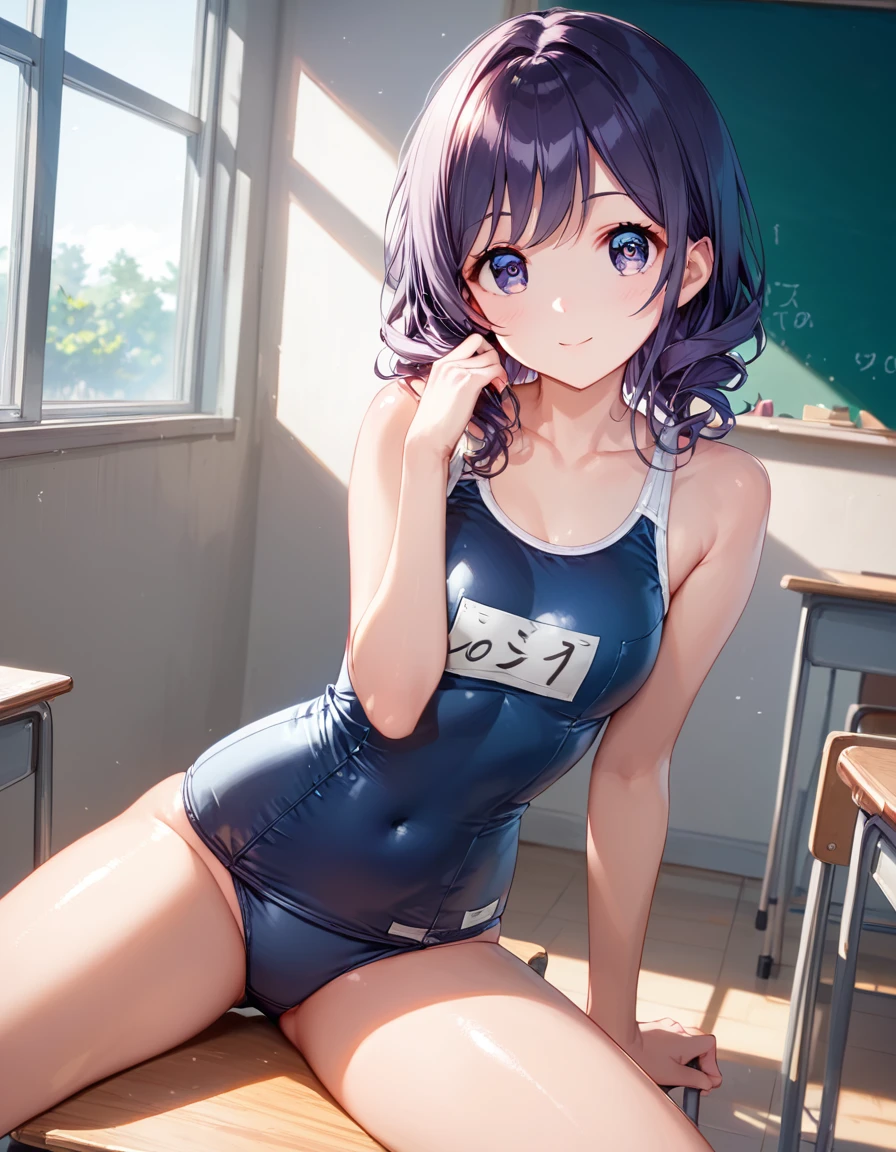 score_9, score_8_superior, score_7_superior,sauce_anime, High-resolution images,masterpiece,Highest quality,,Cute Face,Beautiful Skin,Shiny Hair,Highly detailed eyes,classroom, Jojipan, panties、Idol、18-year-old、kawaii,cute,navy school swimsuit