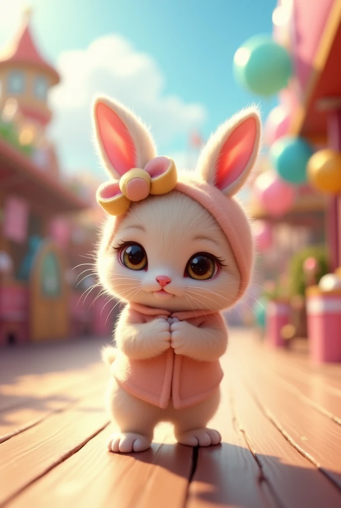 Tiny kitten standing on its hind legs cutest kitten ever cute kitten adorable look!!!
Cute amusement park background He is wearing a dancing rabbit costume