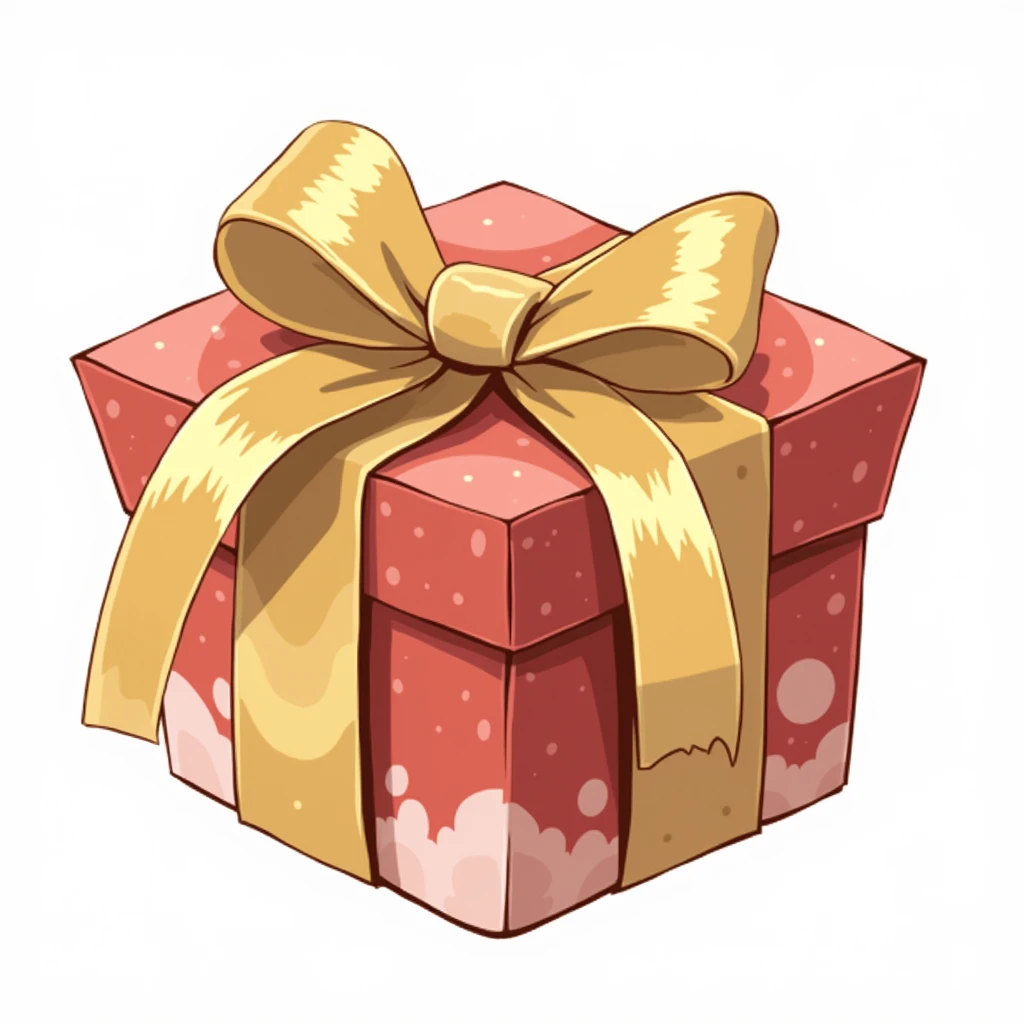 There is a red gift box，With a golden bow on top, Gift, giving Gift to people, made in illustrator, Gift, author：Matsumoto Daiyo, birthday wrapped Gift, By Shuwen Tianxiang, 拿着Gift, Drawn image, 8K!!, Ribbon, No gradient, author：Michinari Kono, Art for Beginners