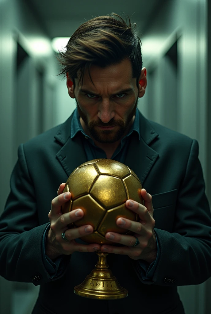 Messi thief stealing golden ball robbery showing his face