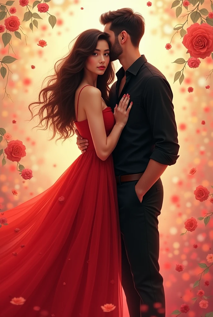 https://pin.it/6AGF2H3O6
I want this picture having colors, the girl wearing red dress and the guy wearing black shirt and dress pant. Can you make their face not being seen, just like in the image. I don't want it to be realistic, I just want the picture to have colors nothing else. Open this link