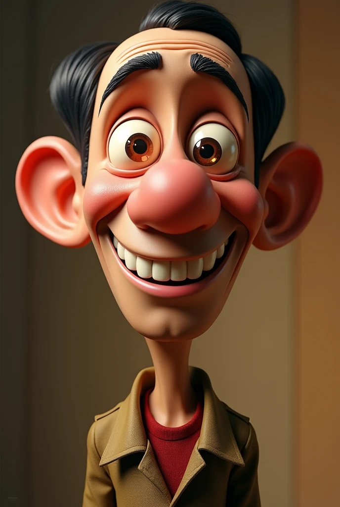 Joko widodo big head, realistic skin, huge head, inpired by disney pixar