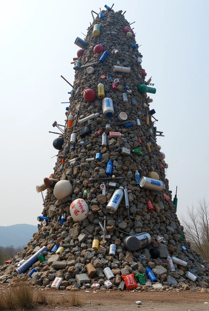 Poor waste management:
concept: A sculpture of a mountain of garbage with recognizable objects representing disposable consumerism. The items could be from common products that are often thrown away..