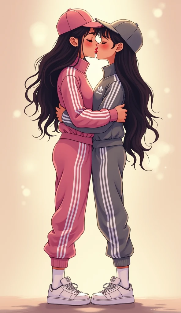 Two young womens long black hairs, yuri, lesbian

The first young woman wear a pink adidas pants, pink cap, white socks, white adidas sneakers.

The second young women wore a grey adidas pants, grey cap, white socks, white adidas sneakers.

French kiss, lesbian kiss, hugging, sensual body, closed eyes, novel cartoon, 4K, HD