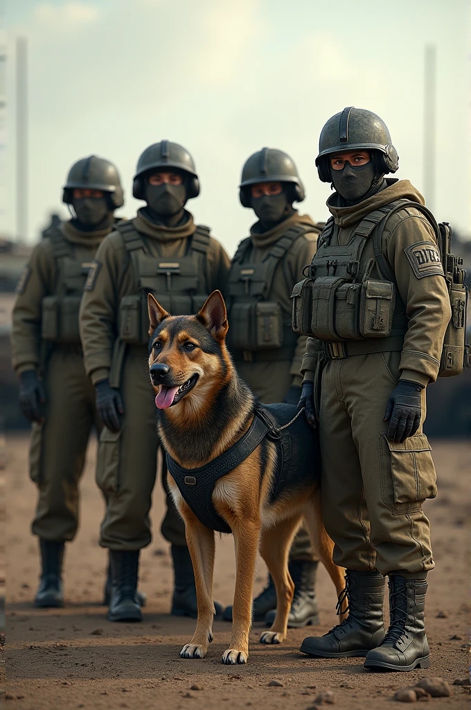 Four tankman and a dog