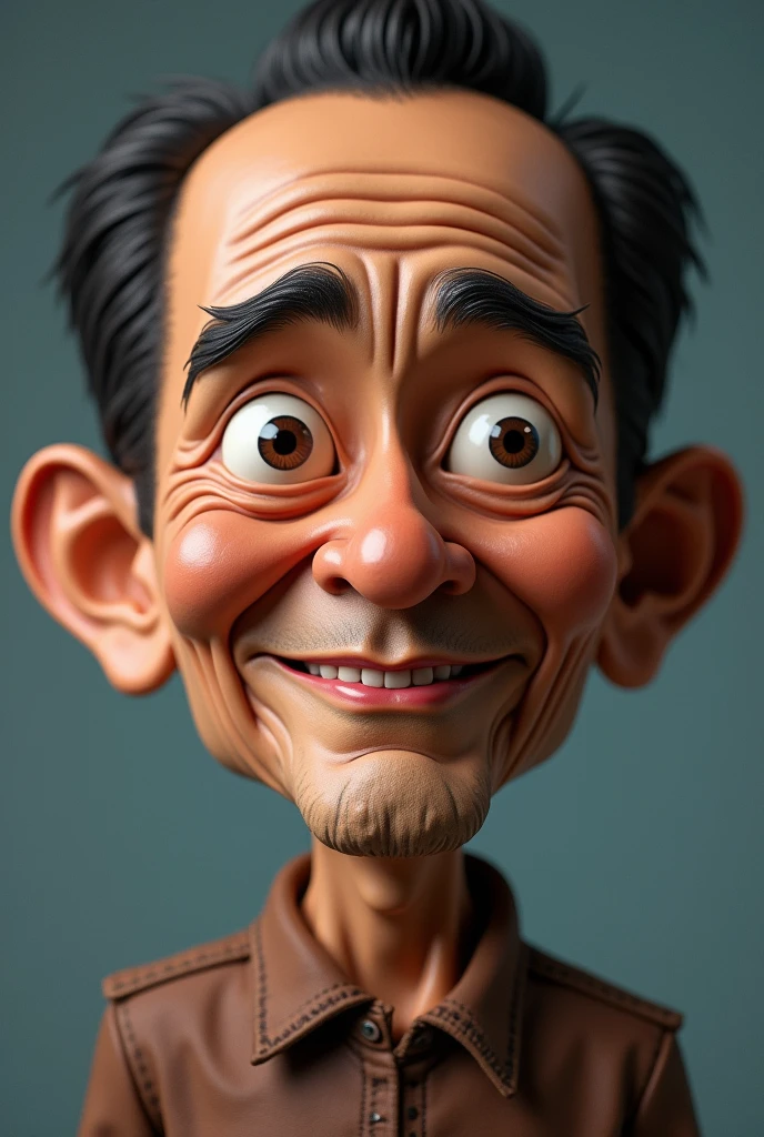 Joko widodo big head, realistic skin, huge head.