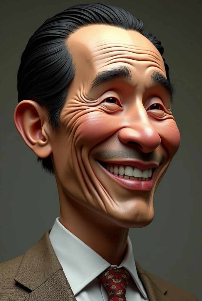 Joko widodo big head, realistic skin, huge head.