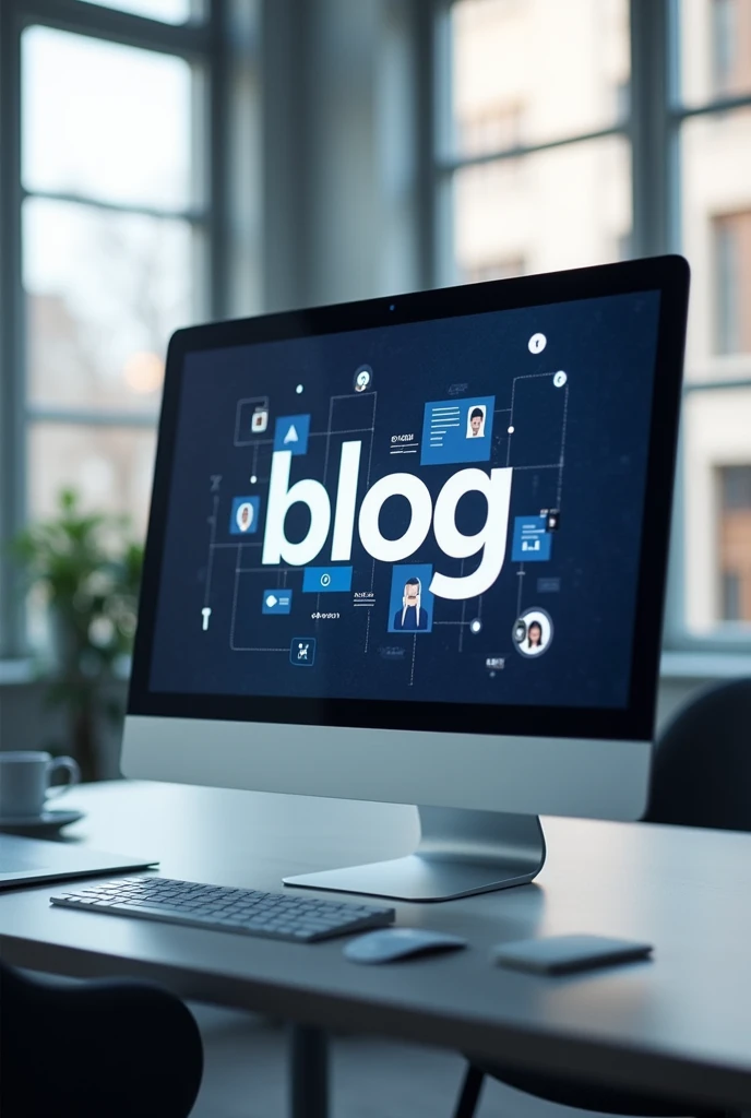 the image will have a computer on the screen of that computer will have an image, in this image the word must be written "blog"