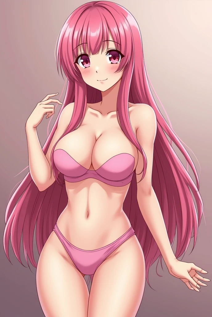 Girl like sakura but with big boobs and hot and naked long hair animated version and fully naked pink hair and pink panties but no bra showing boobs