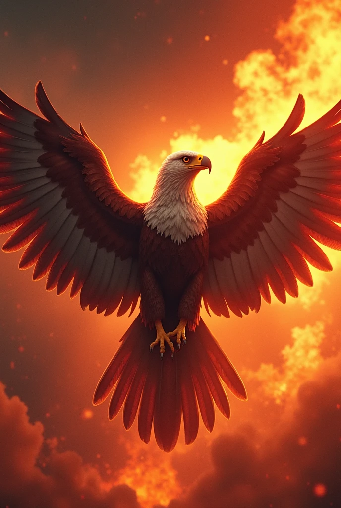 Al Ahly Egyptian football team, a majestic eagle soaring in the background with wings spread, a raging fire behind it, (best quality,4k,8k,highres,masterpiece:1.2),ultra-detailed,(realistic,photorealistic,photo-realistic:1.37),dramatic lighting,epic,cinematic,powerful,imposing,intricate details,stunning,vibrant colors,dramatic shadows,intense atmosphere,heroic poses,muscular builds,determined expressions,national pride