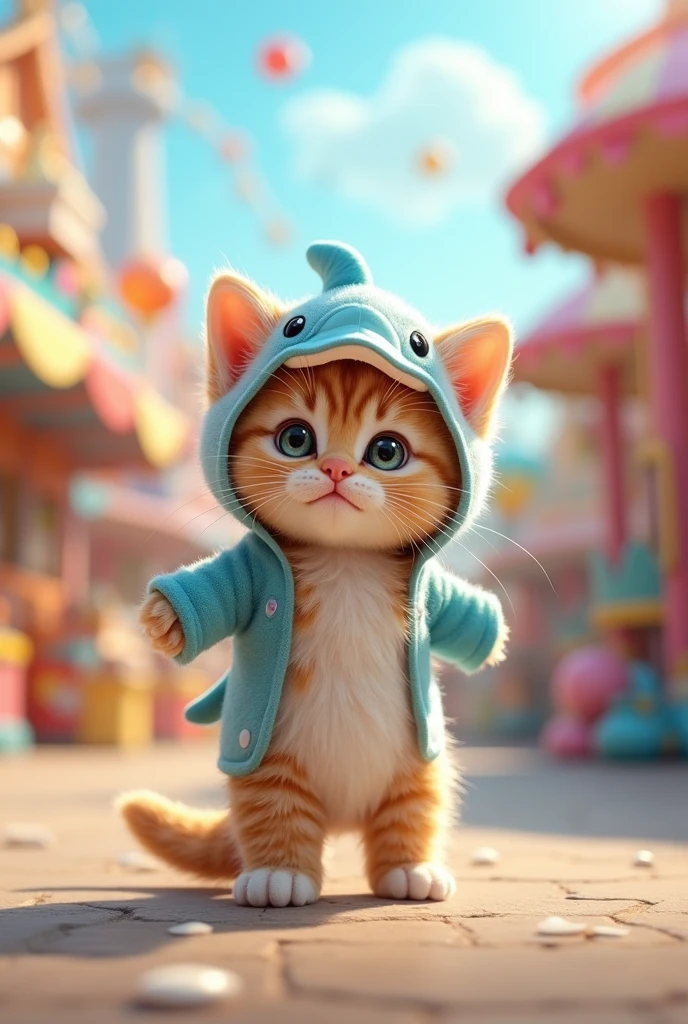 Tiny kitten standing on its hind legs The cutest kitten ever Adorable appearance!!!
Cute amusement park background He is wearing a dancing dolphin costume