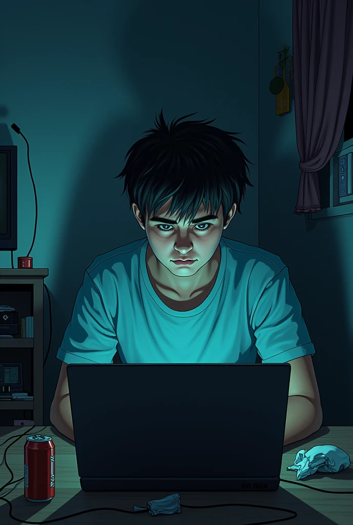 Generate an image of a person with video game disorders, more critical, adolescent, no injuries