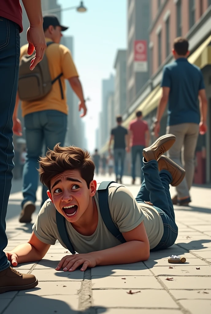 A person lying on the ground because he tripped 