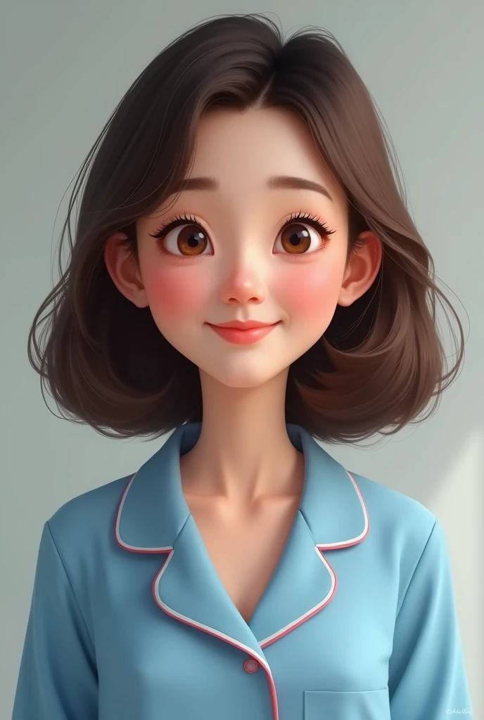 Draw Hue&#39;s mother with shoulder length hair, 40 years old brown hair wearing blue pajamas