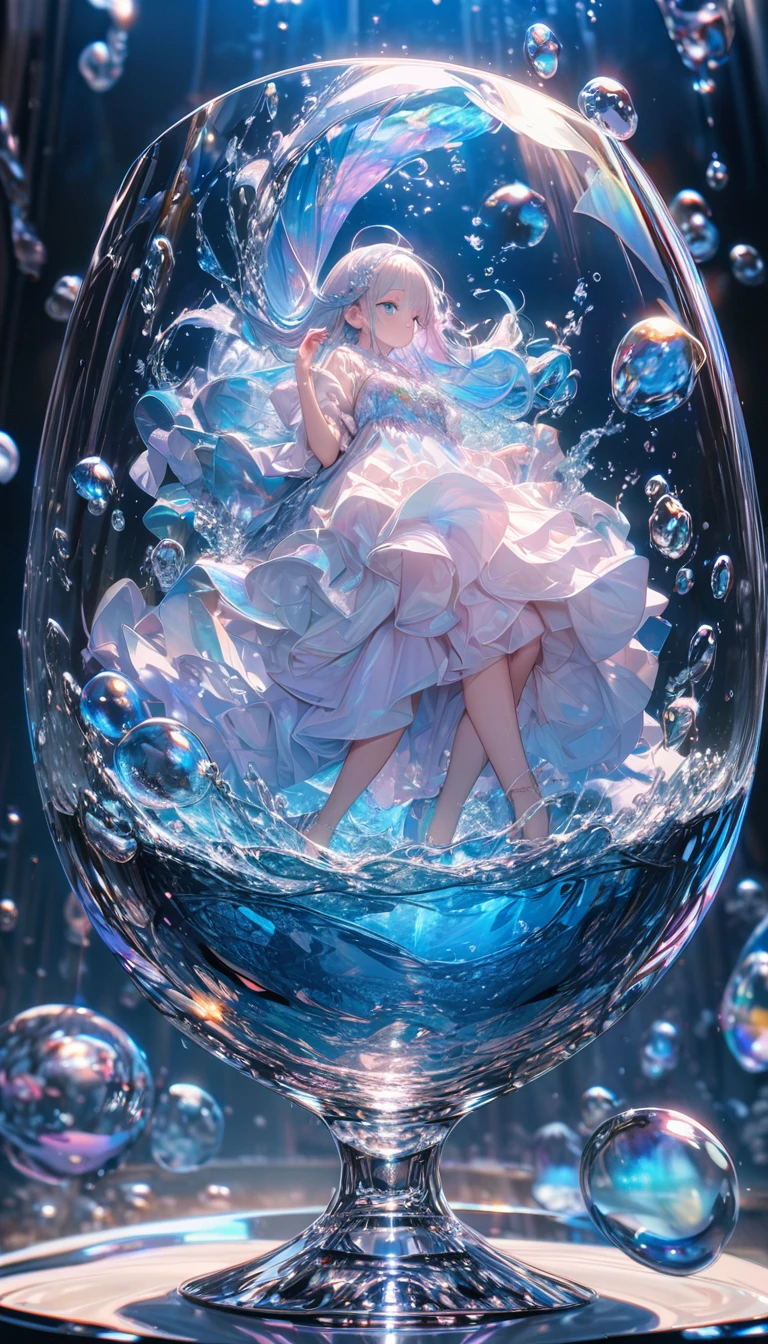 Super detailed, 8k, glass, Water in a glass, bubble, Right blue water, nice, bright,16K, Ultra-high resolution, Ultra-high resolution, to be born,wonderful ,future、Iridescent、The world 30 years from now。