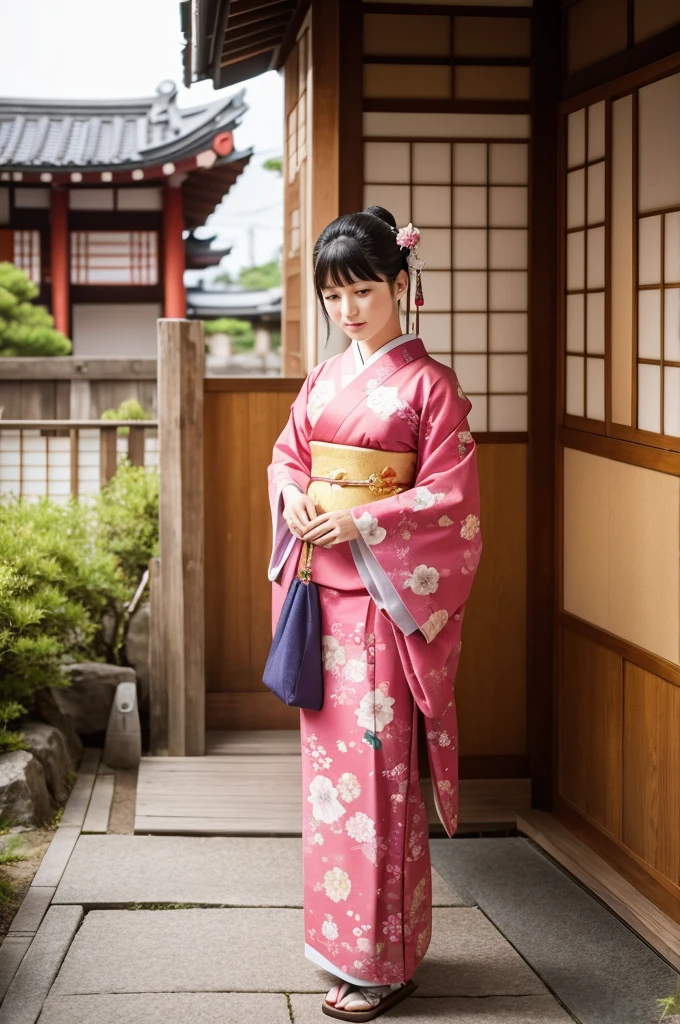 A woman in traditional Japanese clothing with a cat motif