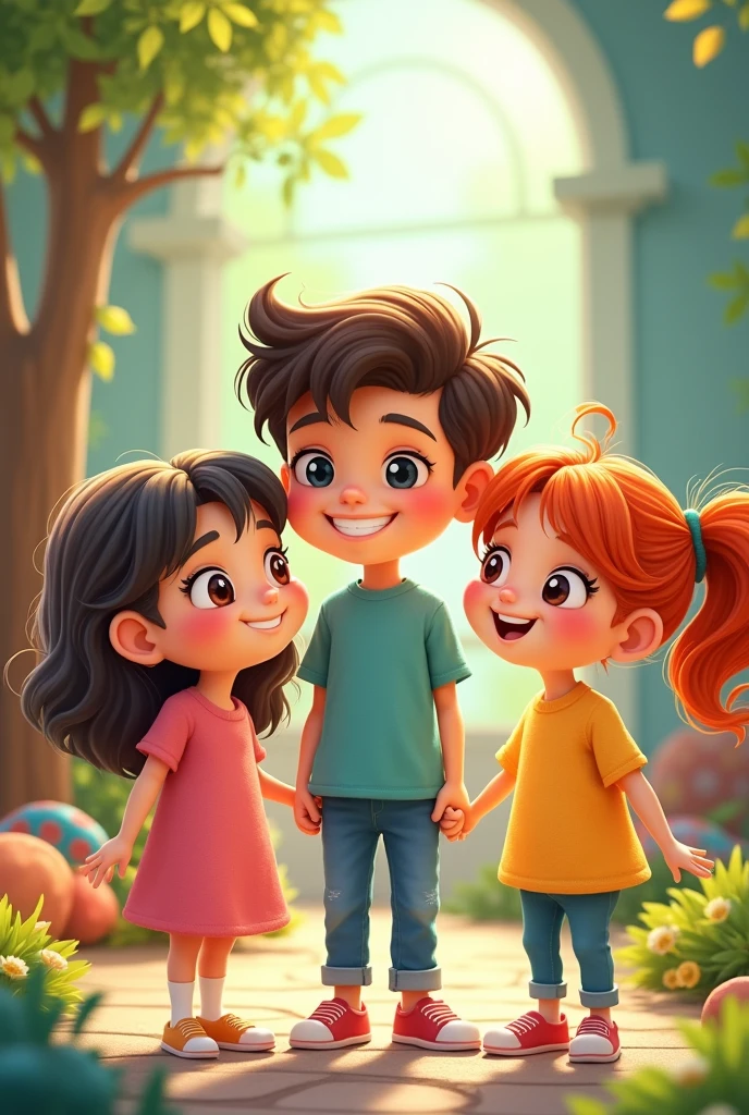 Three cartoon
child friend photo 1 boy and 2 girl