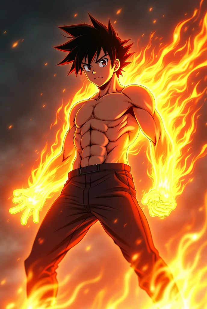 Anime boy with fire on his body and 