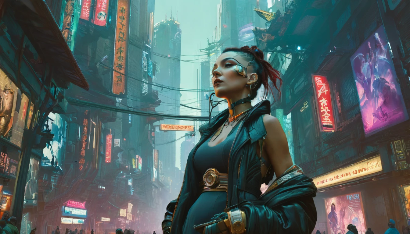 cyberpunk, Movie Frame, The endless future, ultra realistic, 8ก, lively, details, ZBrush, comic book illustration, Trending at artstation, By Peter Mohrbacher, by WLOP, By Ruean Jia, By Alphonse Mucha, By Dmitry Prozorov, By Norman Rockwell,