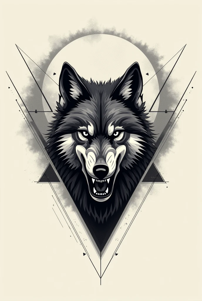 Make a geometric tattoo design of a growling wolf for my chest to be centered on my chest 