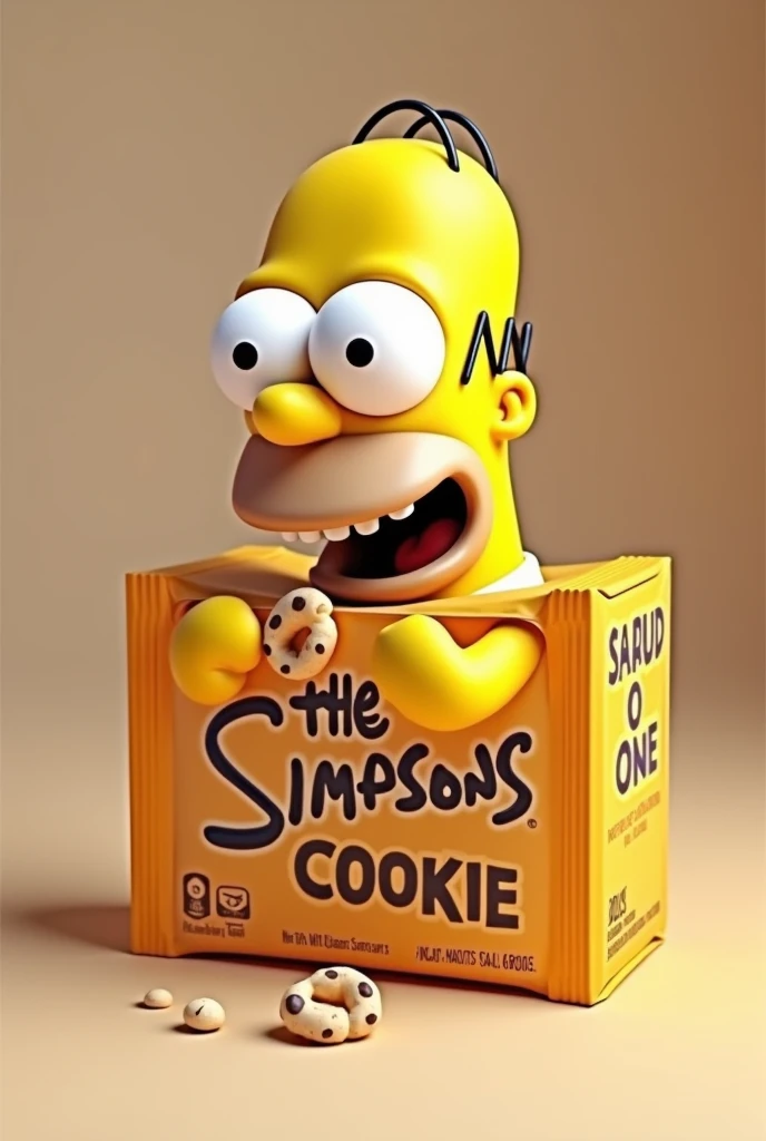 A pack of cookies where the package has the figure of Homer Simpsons in 3D
