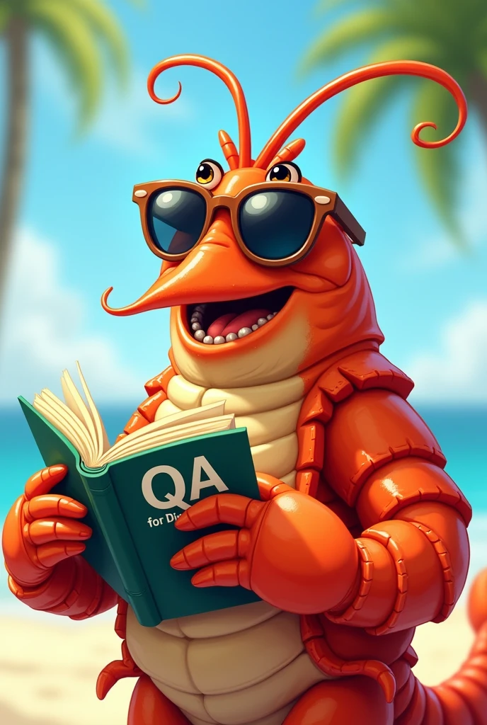 Cartoon.
A tanned lobster with sunglasses that fit him. Et qui a un livre « QA for dummies »