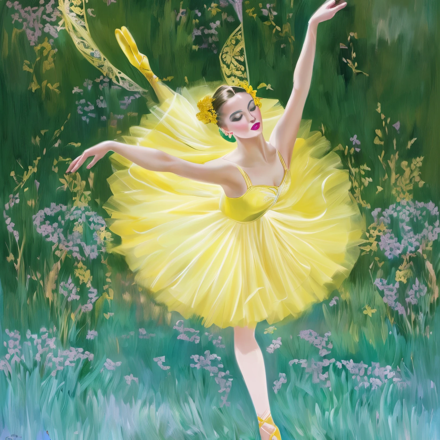 painting of a ballerina in a yellow tutu and a long skirt, disney concept art, jen bartel, prima ballerina, dancing gracefully, ballerina, illustration!, ( ( emma lindstrom ) ), a beautiful artwork illustration, ballet dancer, dressed as a ballerina, fairy dancing, disney concept artists, by Maggie Hamilton, disney concept art :: nixri