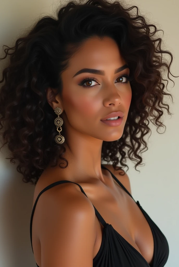 latina supermodel woman with curly hair, brown eyes and sexy realism