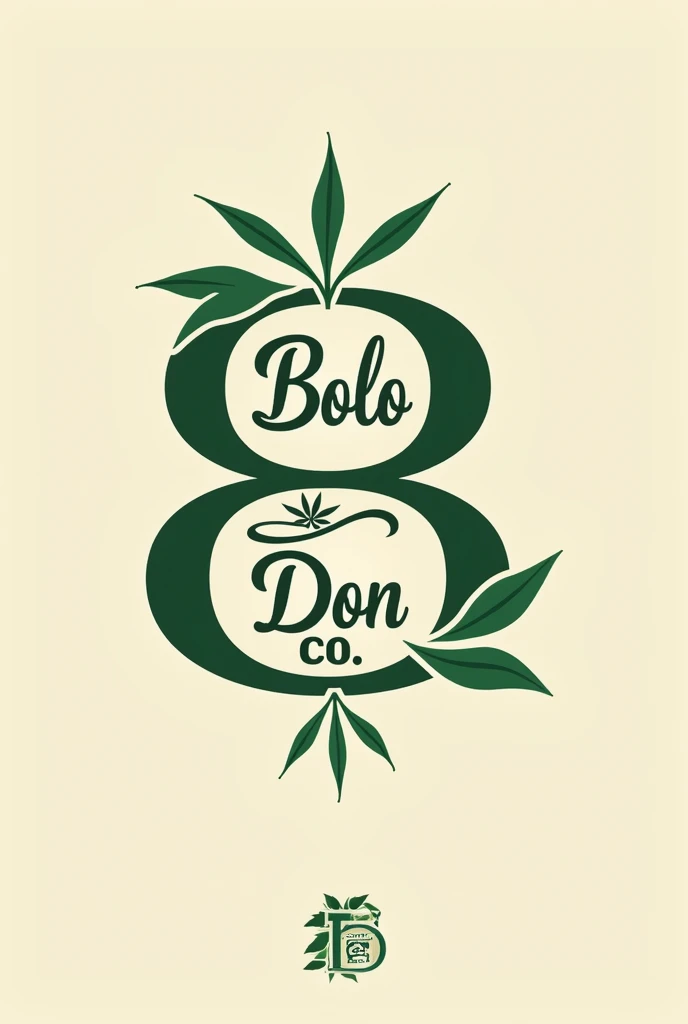 Generate a logo that says bolo don co and is inside an 8 and has 3 coca leaves