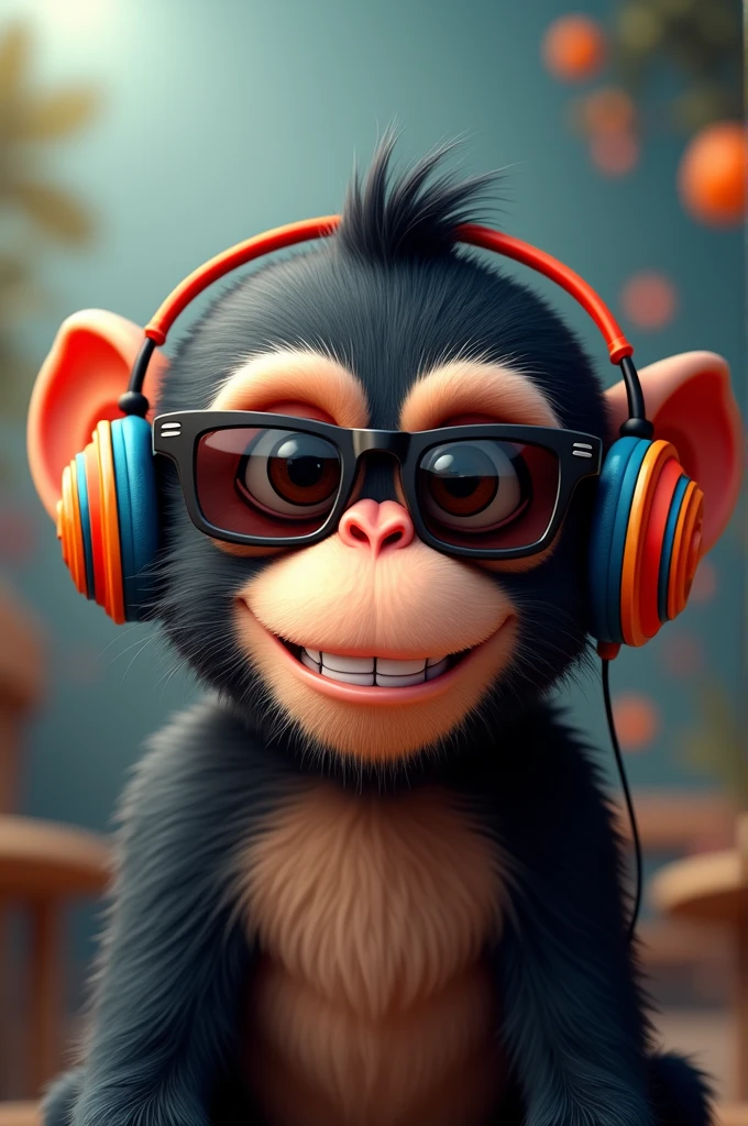 Monkey face with sunglasses and headphones